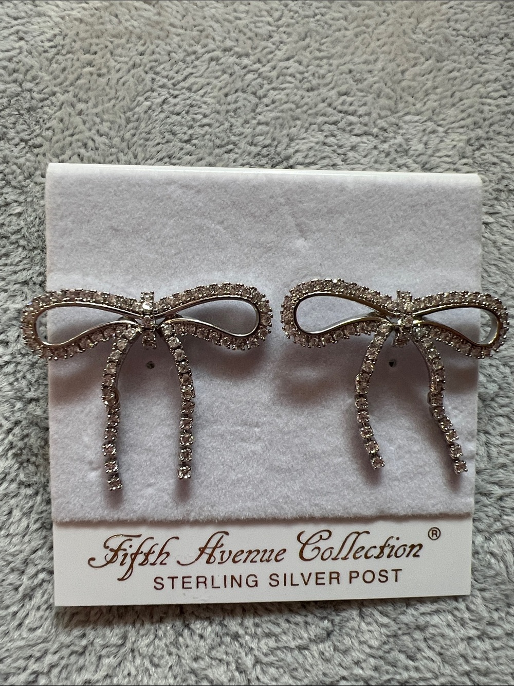 Fifth Avenue Collection Silver Bow Crystal Earrings in Clear